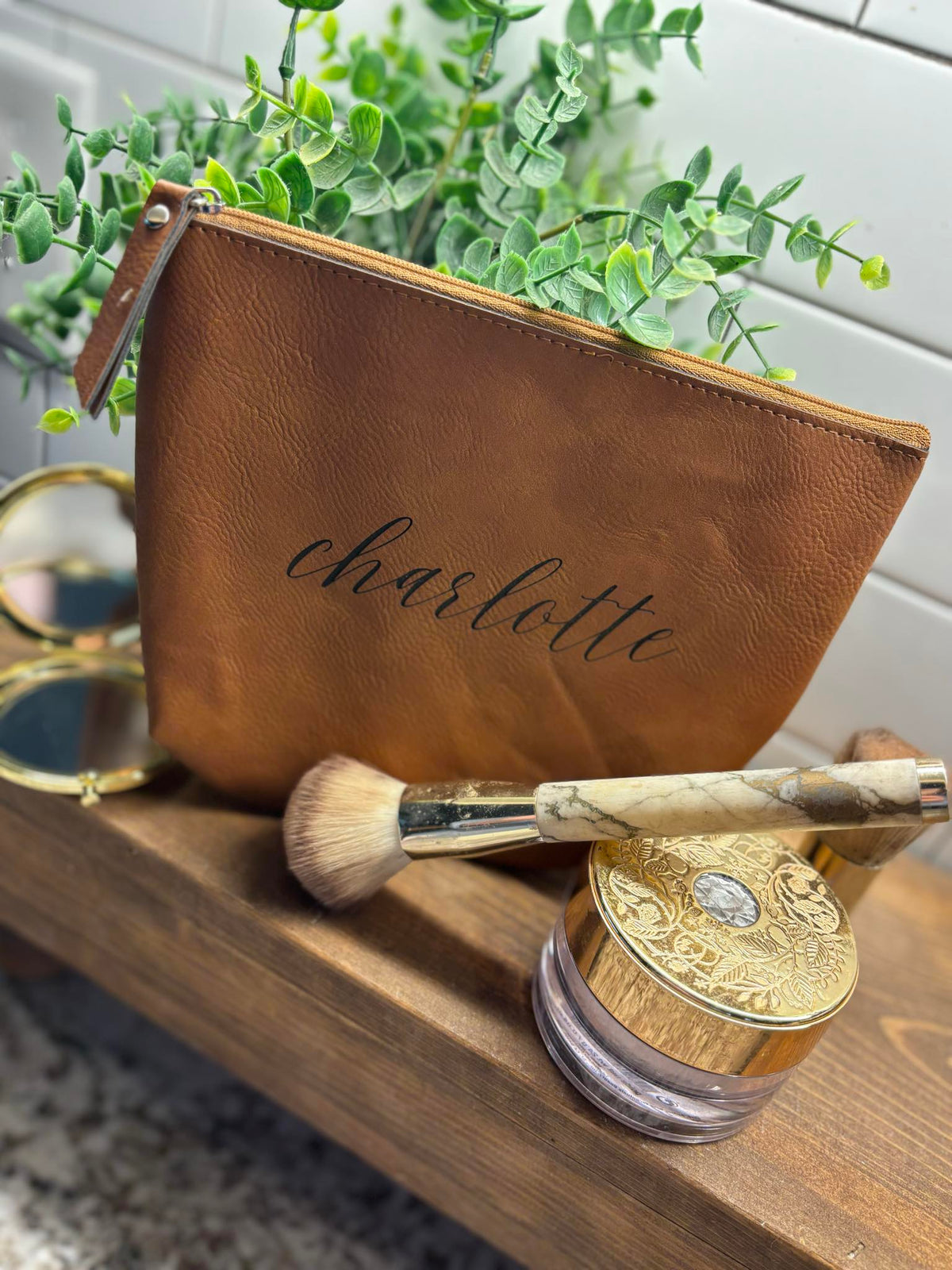 Custom Leather Makeup Bag, Gift for Her, Bridesmaid Gifts, Travel Make Up Bag, Toiletry Bag, Personalized Gift, Cosmetic Bag, Mother's Day
