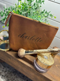 Custom Leather Makeup Bag, Gift for Her, Bridesmaid Gifts, Travel Make Up Bag, Toiletry Bag, Personalized Gift, Cosmetic Bag, Mother's Day
