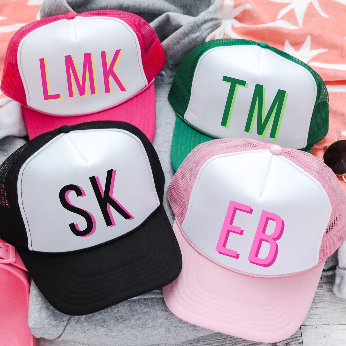 Preppy Shadow Initial Monogram Otto Trucker Hat for Women