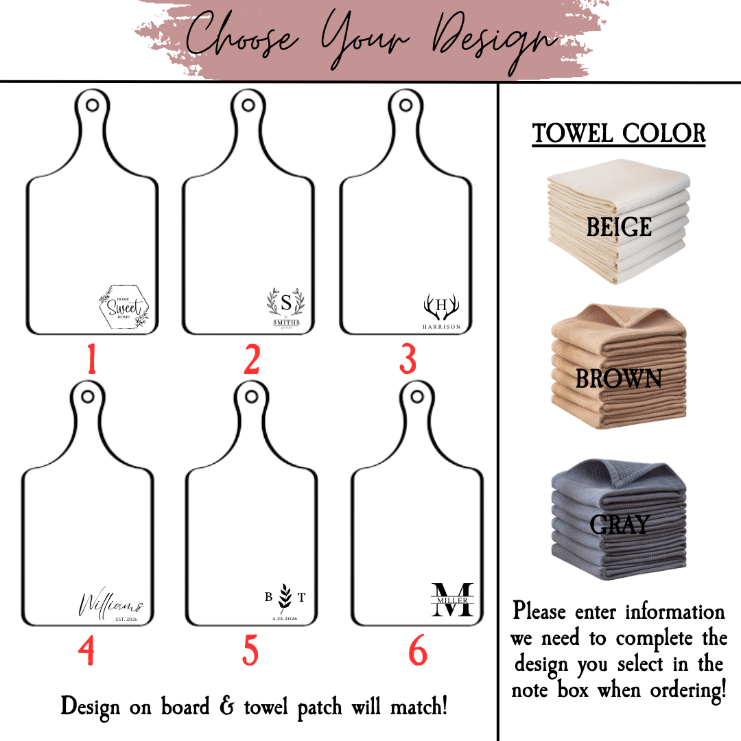 Personalized Cutting Board Set with Towel & Olive Branch