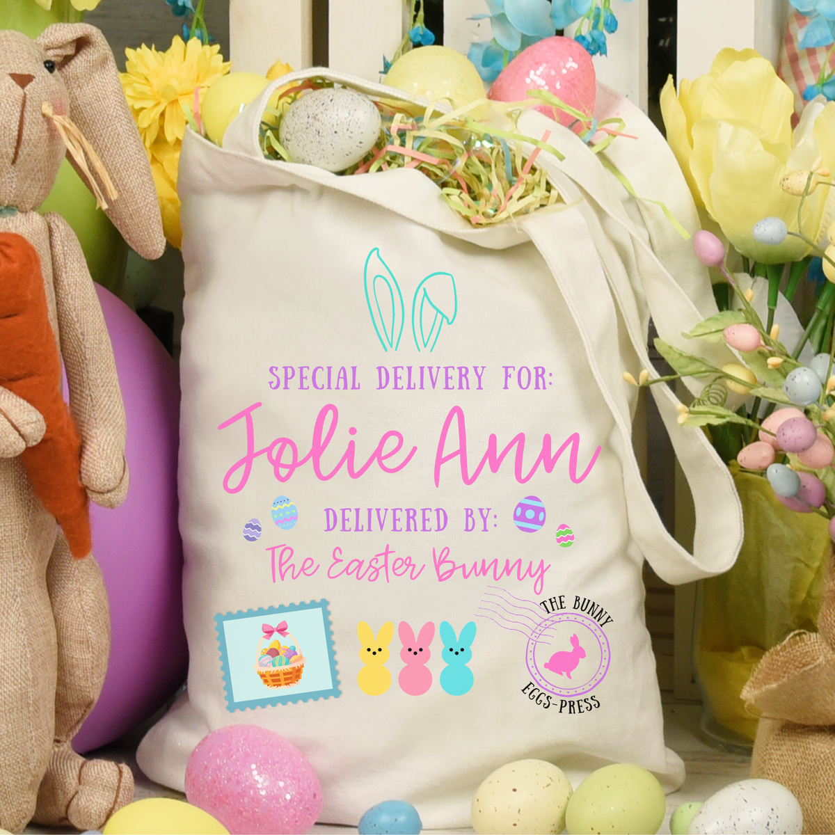 Personalized Easter Bunny Gift Basket/Bag