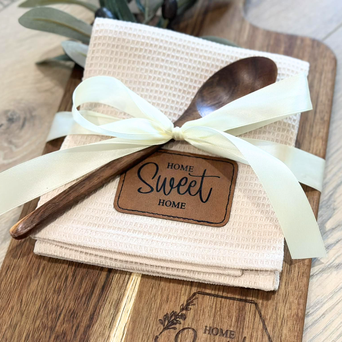 Personalized Cutting Board Set with Towel & Olive Branch