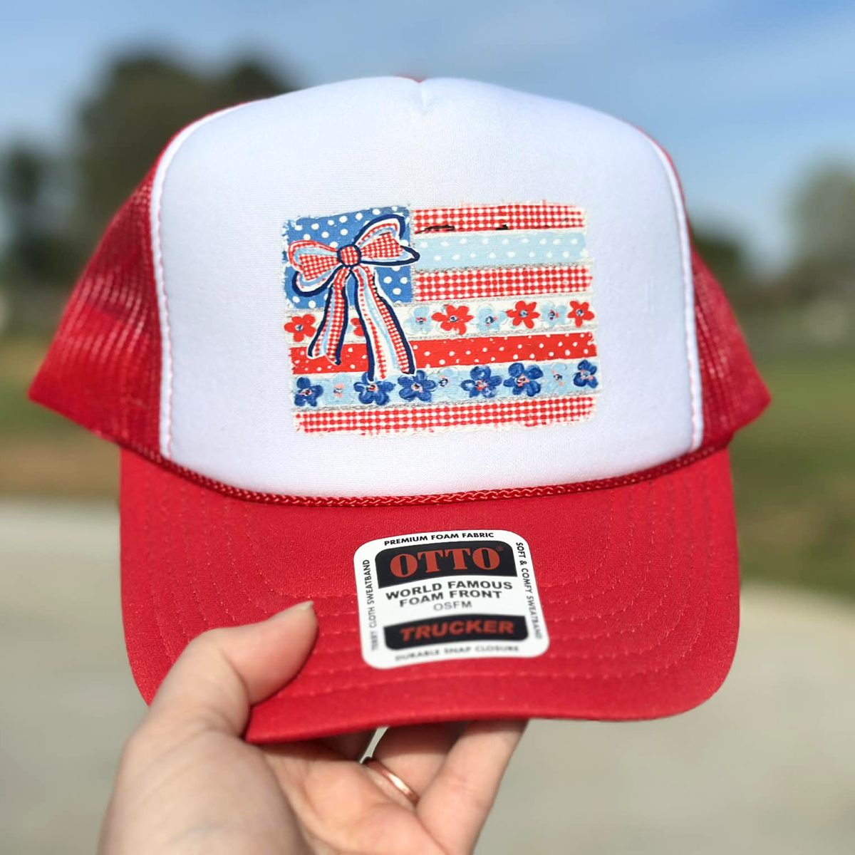 Coquette Bow American Flag Otto Trucker Hat for Women