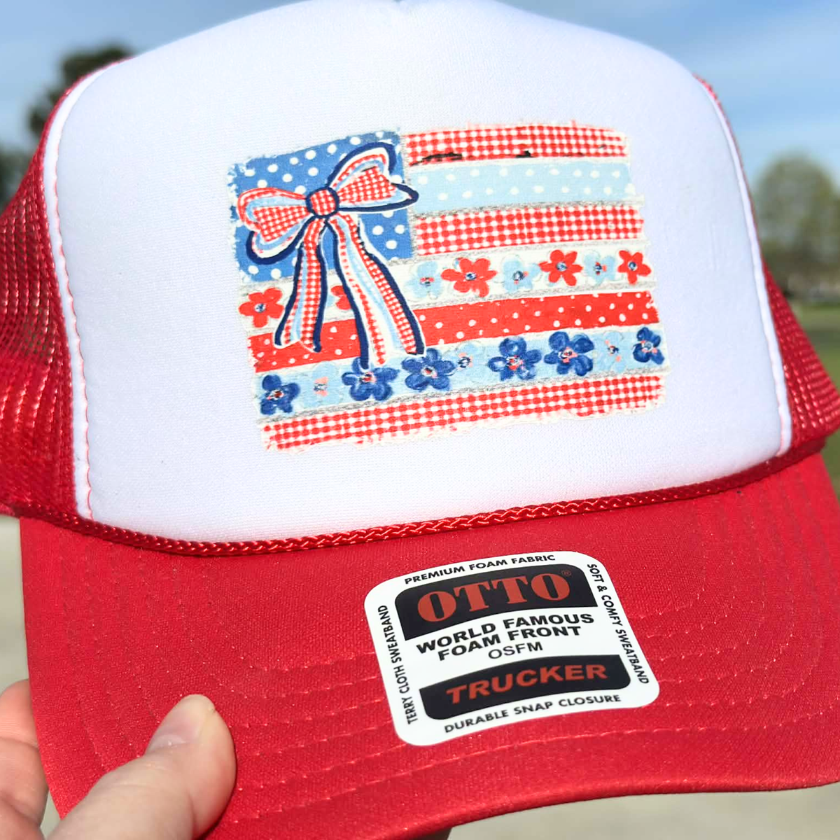 Coquette Bow American Flag Otto Trucker Hat for Women