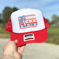 Coquette Bow American Flag Otto Trucker Hat for Women