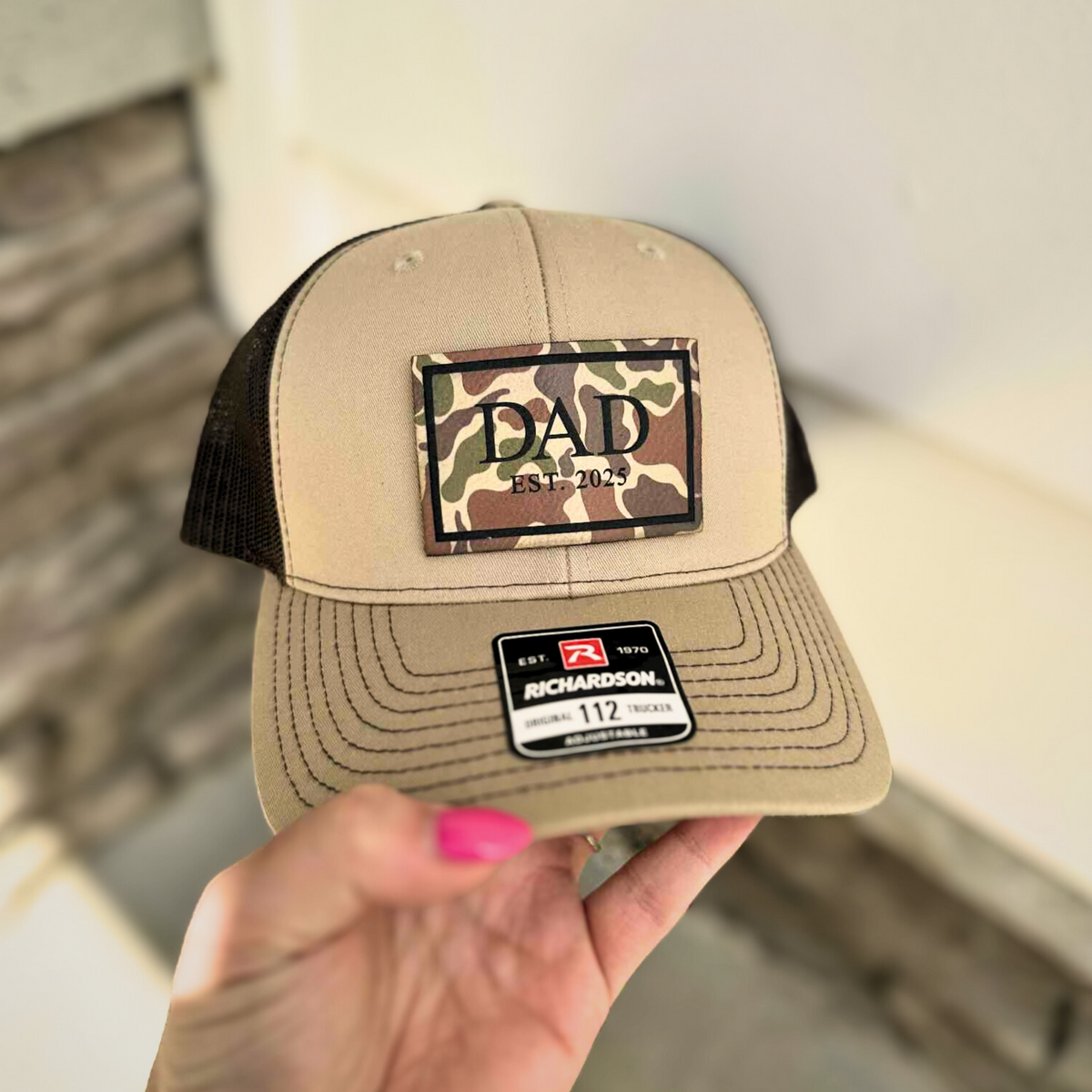 Custom Dad Hat | Laser Engraved Leather Patch Hat | Richardson 112 Hat | Duck Camo Leather Patch Hat | Father's Day Gift | Gift For Him