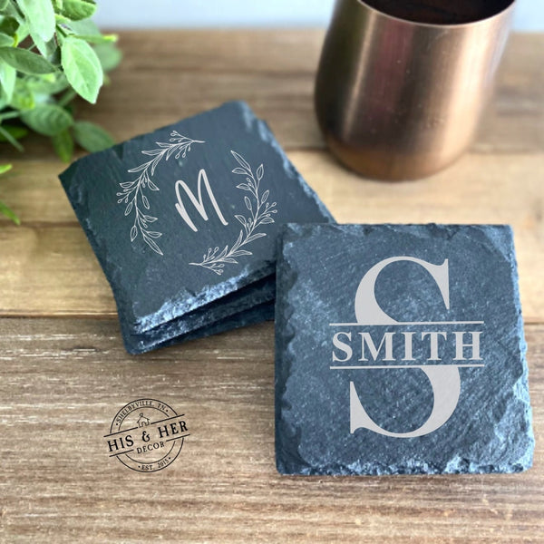 Custom Coaster Set | Slate Coasters | Personalized Gifts | Christmas Gifts | Christmas Gifts for Coworkers | Engraved Coaster Set | Barware