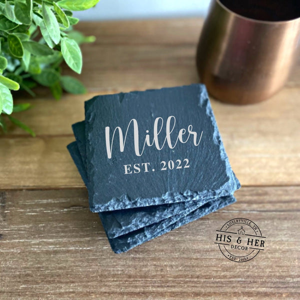 Personalized Wedding Coaster Gift Set | Personalized Coasters | Slate Coaster Set | Monogram Stone Coasters | Housewarming Gift |Custom Gift