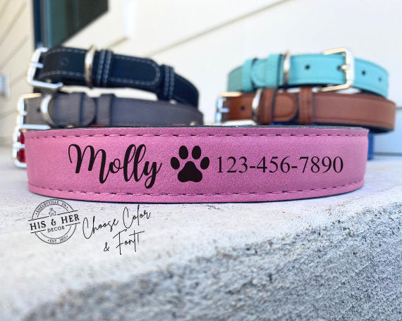 Custom Leather Dog Collar | Personalized Dog Collar | Engraved Dog Collars | Girl Boy Collars | Dog Lover Gift | Pink Dog Collar | Dog Gift