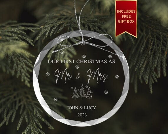 Couples First Christmas Ornament | Newlywed Gifts | Wedding Gifts | Glass Ornaments | Couples Gift | Bridal Shower Gift | Mr. and Mrs. Gift
