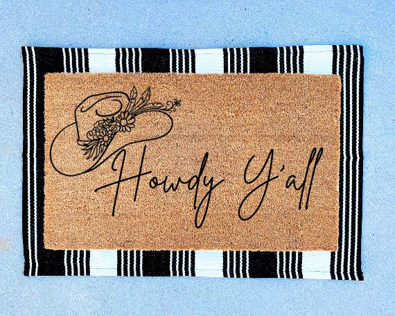 Western Howdy Y'all Doormat | Floral Boho Decor | Housewarming Gift | Welcome Mat | Western Door Mat | Welcome Doormat | Custom Home Doormat