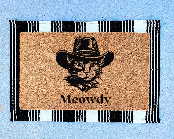 Meowdy Door Mat | Funny Doormat | Funny Welcome Mat | Cute Custom Doormat | Front Door Decor | Cat Lover Gift | Cat Mom Gifts | Cat Dad Gift