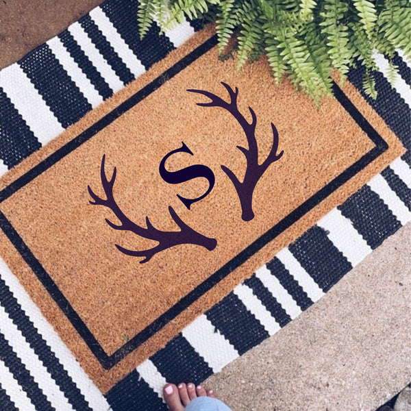 Monogram Antler Doormat | Monogram Gifts For Her | Gift For Women | Custom Door Mat | Country Home Decor | Front Porch Decor | Door Mat |