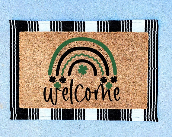 Welcome St Patricks Day Decor | St Patricks Doormat | Shamrock Doormat | Welcome Shamrock Doormat | Door Mat | Front Door Home Doormat